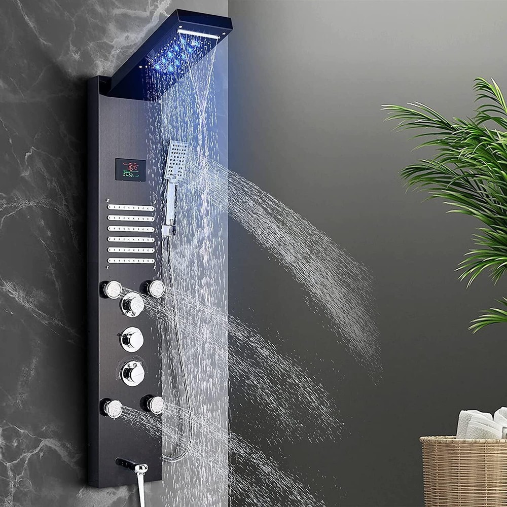 FUZ LED 47 Inch Shower Panel System,Shower Tower with 5- Function,Waterfall Rain