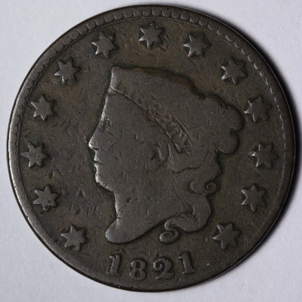 1821 Coronet Head Large Cent VG E110 AIRNM