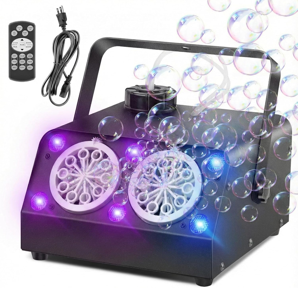 Bubble Machine with Remote & Timer, Dual Nozzle Electric Blower with 34Oz Soluti
