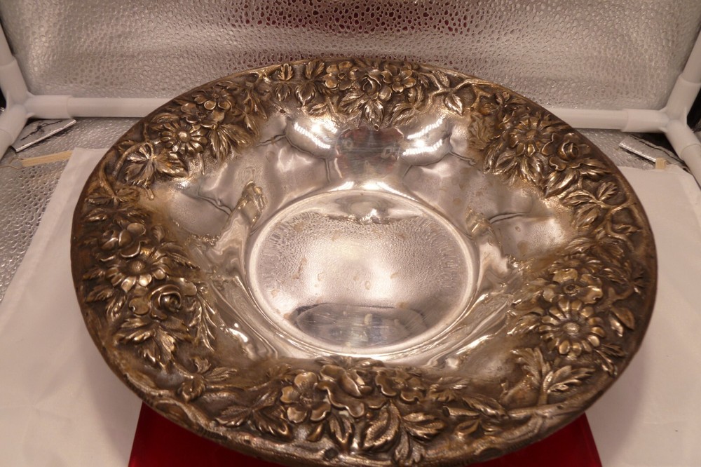S. Kirk & Son Co #15 Repousse Sterling Silver Serving Bowl Flowers Pattern
