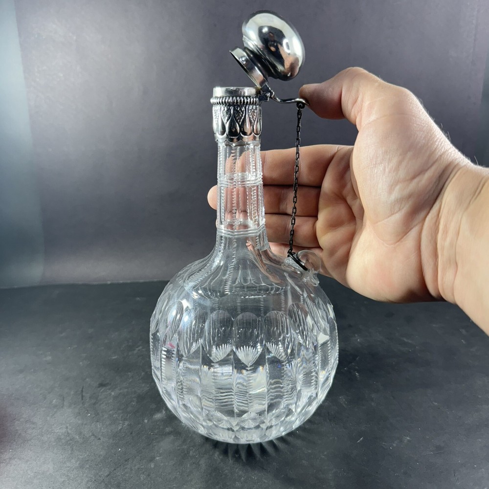 Antique cut glass decanter sterling silver gorham