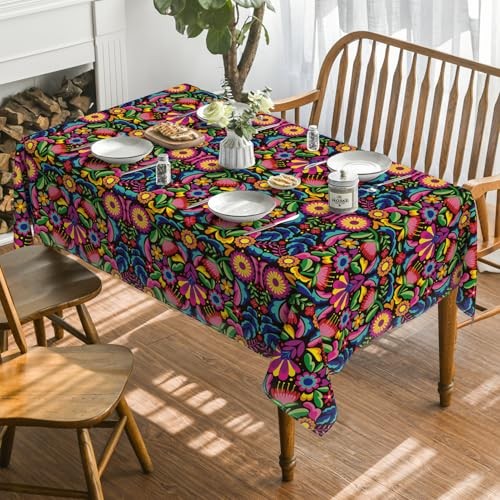 Mexico Tablecloth 60x84 Inch Rectangular, 60" x 84" (Rectangular) Black