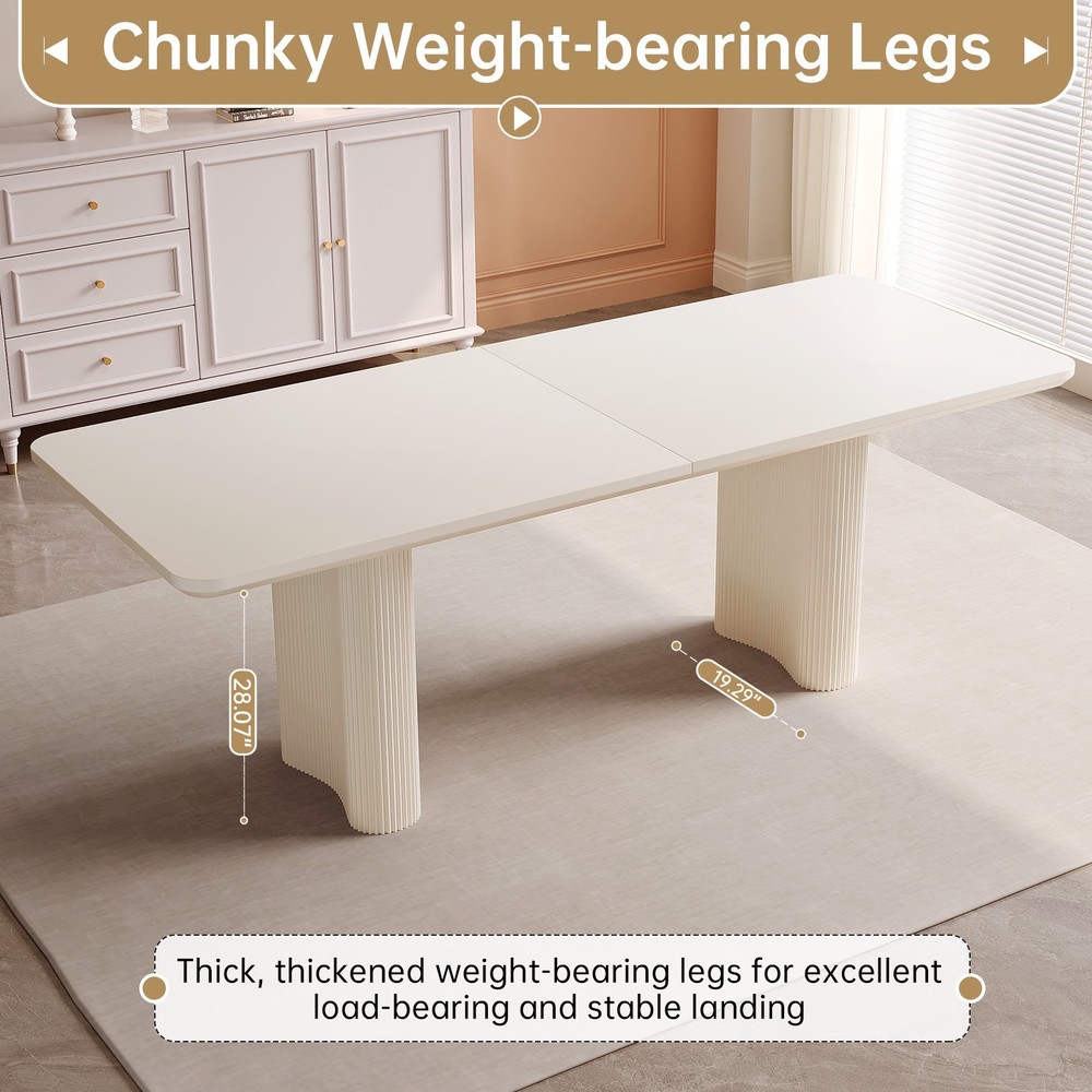 79"Modern Dining Table for 4-8 Cream White Kitchen Table Dining Room Table