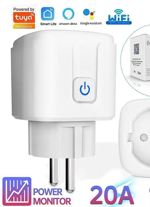 Tuya Socket Smart Plug Eu 20a Power Monitor Timer Adapter Socket Smart Home Wire