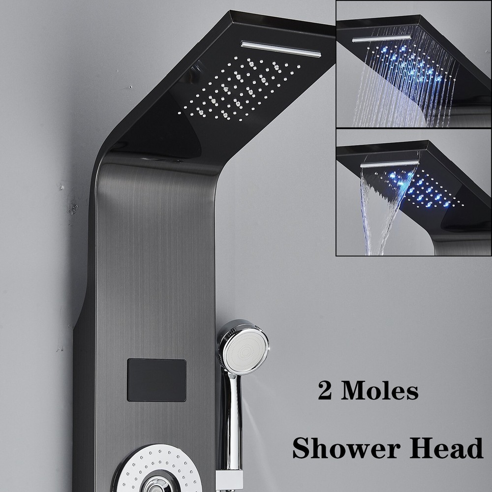 Stainless Steel Shower Panel Tower System LED Rainfall&Waterfall Massage Body