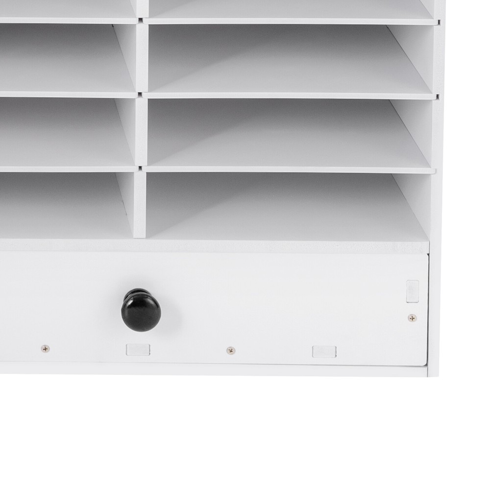 Adjustable Literature Organizer, 32 Compartment with 2 Drawers White NEW