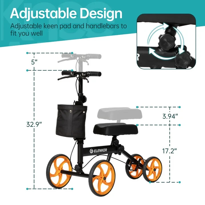 Elenker Steerable Knee Scooter with 10" Front Wheels