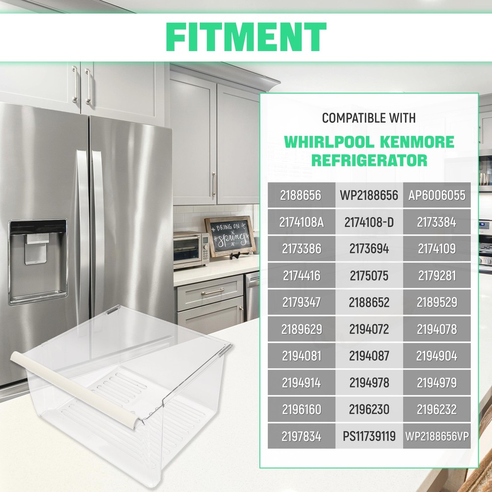 For PS890591 WP2188656 Upper Crisper Pan Compatible with Whirlpool Refrigerator