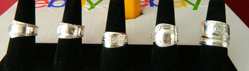 5 Silver Plated Spoon Rings Size 7 - 8 - 9 - A