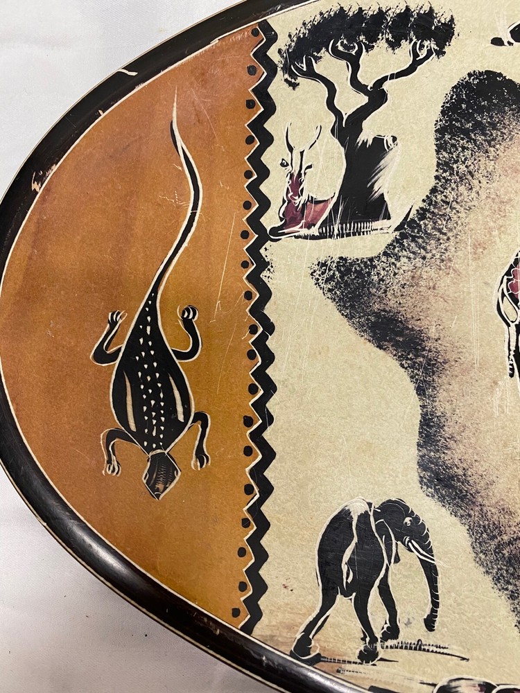 African Etched Stone Oval Platter Home Decor 14"