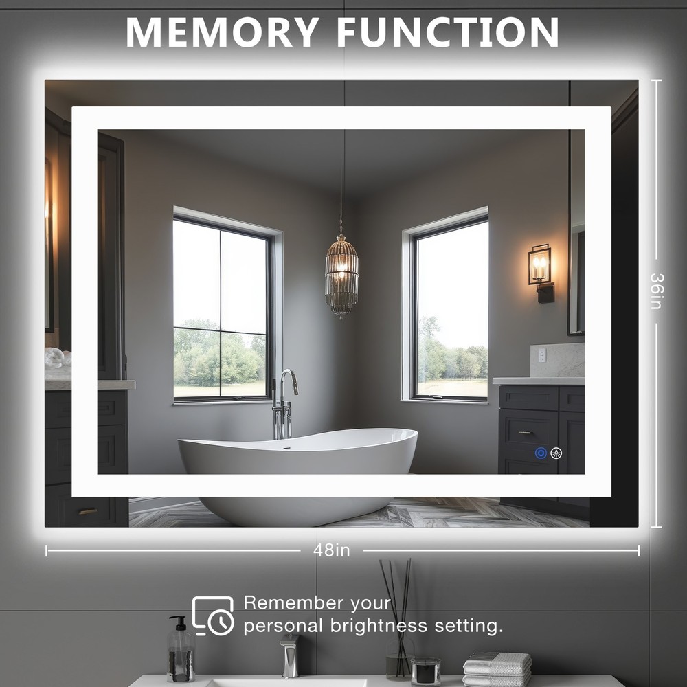 Bathroom LED Light Wall Vanity Mirror with Anti-Fog Dimmable Rectangle Mirrors