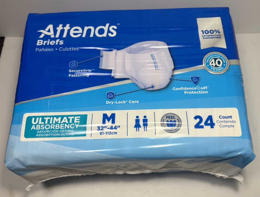 Attends Advanced Brief Tab Closure Medium Disposable Heavy Absorbency Pack of 24
