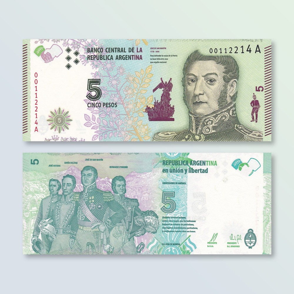 Argentina 5 Pesos, 2015, B415a, P359, UNC