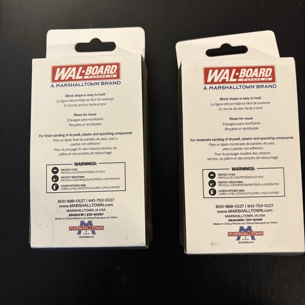 Wal-Board Pro Sanding Blocks 4 PC Two 2-packs Fine and Medium 3x5x1 Double Sided
