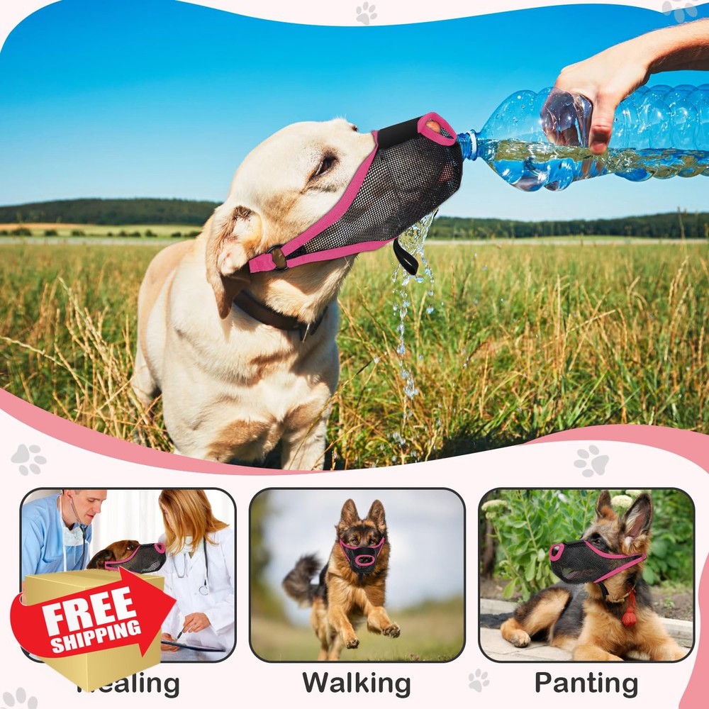 Dog Muzzle S Pink Soft Mesh Breathable Anti-Bite Lick Adjustable Paws