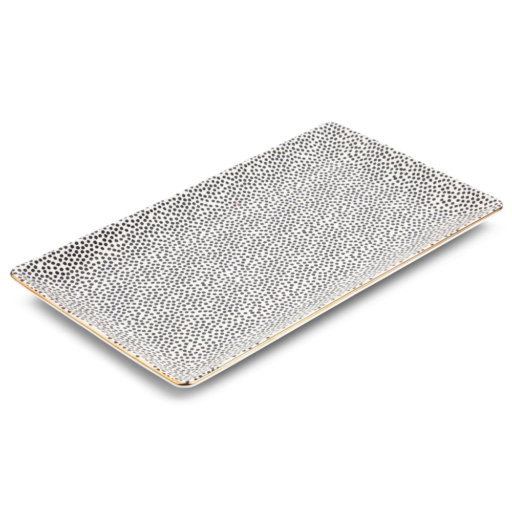 Stoneware Rectangular Serve Platter with Dots Design for Dining Kitchen