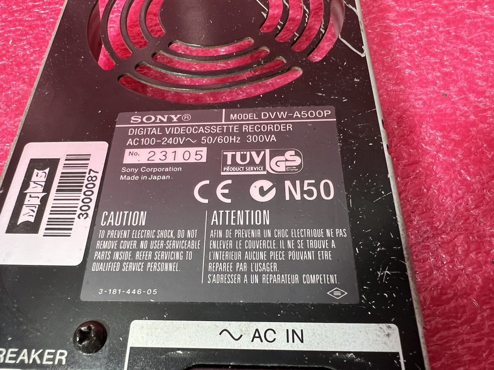 Sony DVW-A500P DIGITAL VIDEOCASSETTE RECORDER Rear Electrical Connection