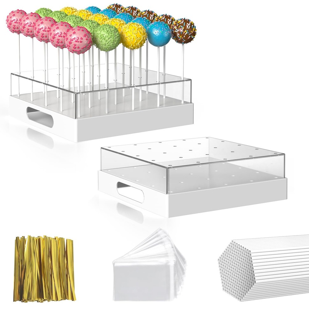 2 Pack Cake Pop Stand 25 Holes Clear Display Holder Candy Pop Stand Set