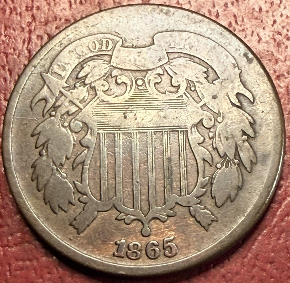 1865 Two Cent Piece. Better Grade. Free Shipping