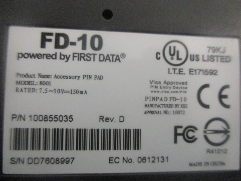 First Data Model: FD-10 Pin Pad