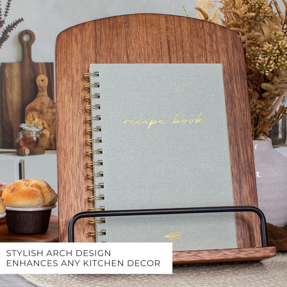 Adjustable Kitchen Cookbook Stand - Space-Saving Design in Rich Walnut Finish