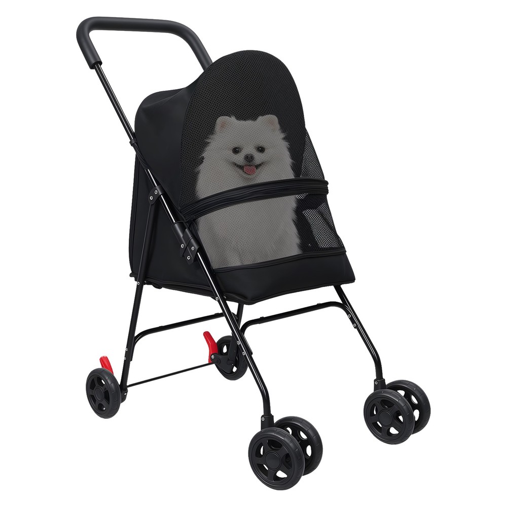 Pet Stroller 4 Wheels Foldable Cage Jogger Stroller Breathable and Visible Mesh
