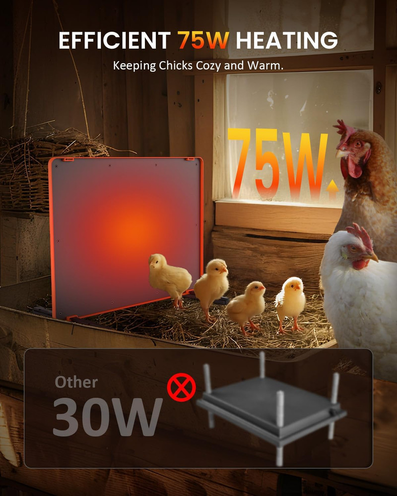 Brooder Plate for Chicks, 12" X 16" Heat Plate for Chicks for 20 Chick, 75 Watts