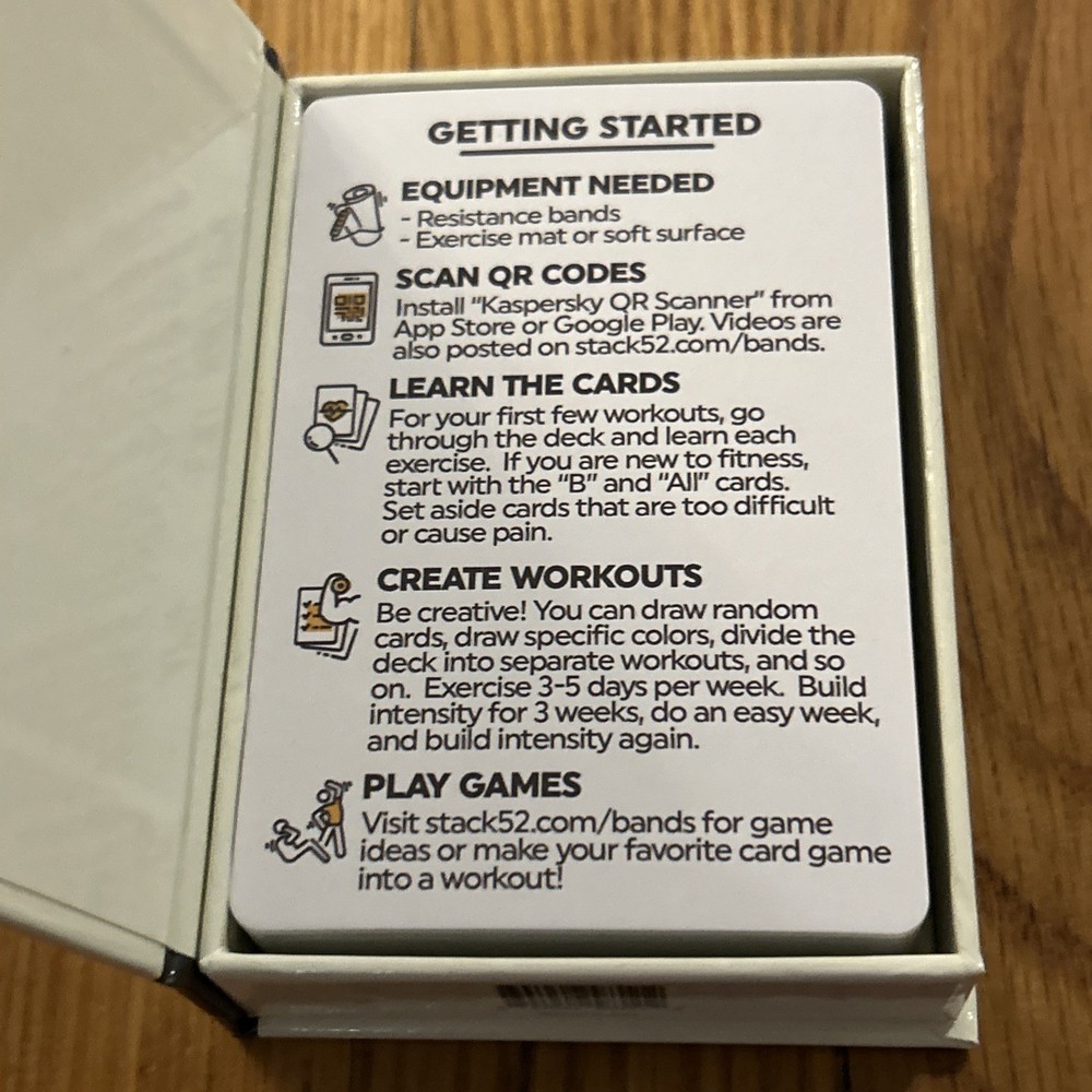 Stack 52 Resistance Band Exercise Cards Workout Game With Box