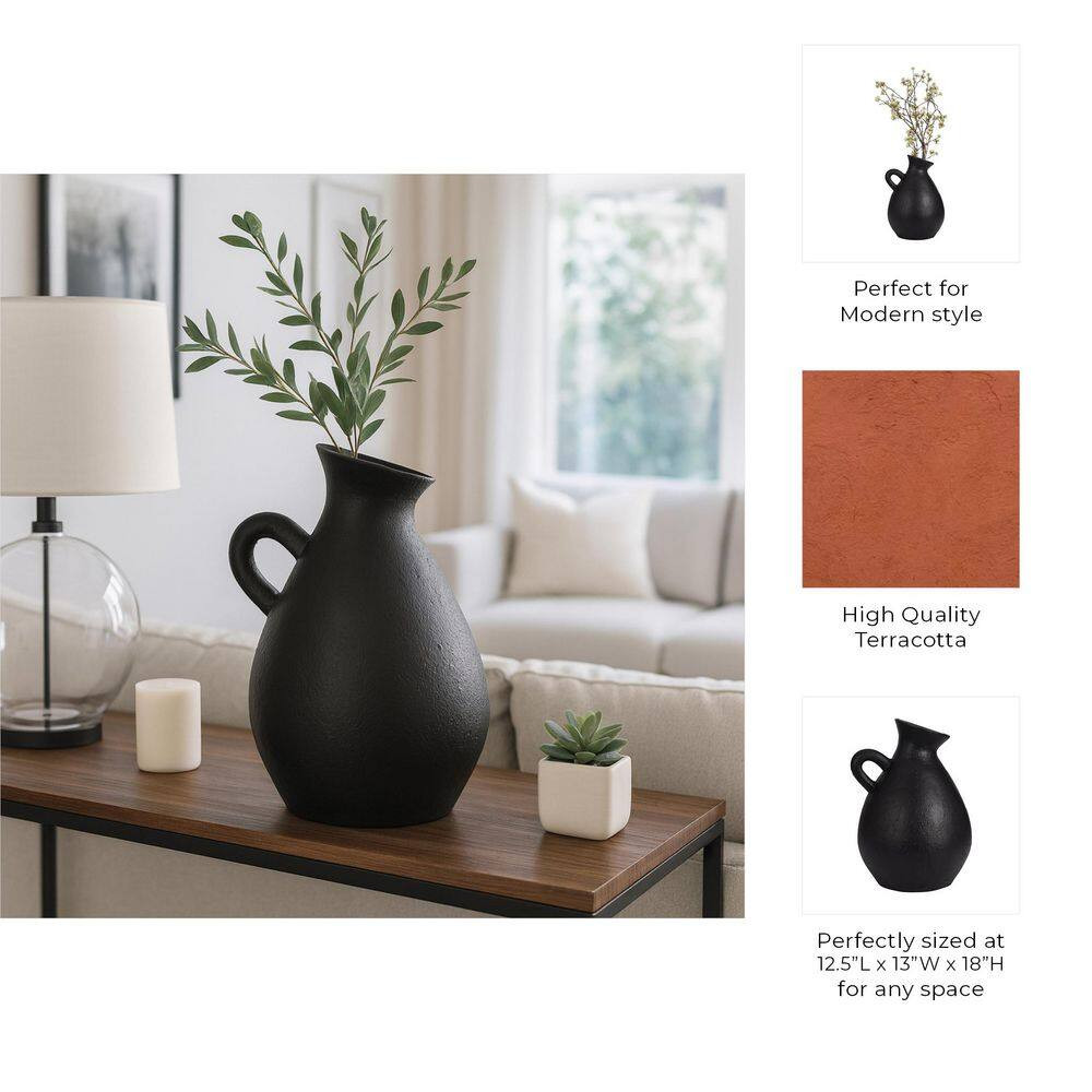 19 In. Black Terra Cotta Pitcher Decorative Vase