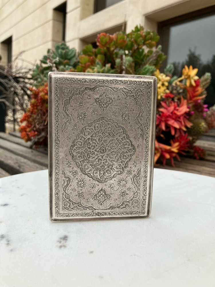 Antique Museum solid silver 84 Cigarette case box handmade needle Engraving