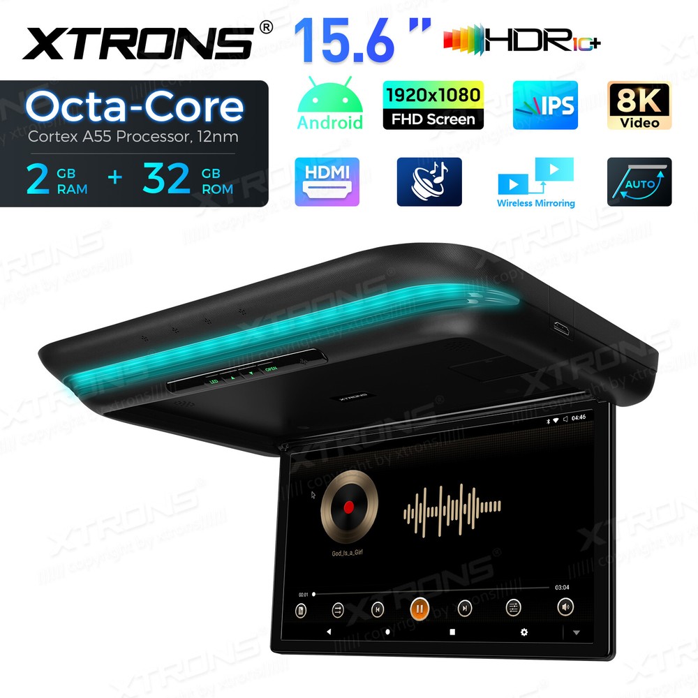 Android 15.6" Screen Car TV Overhead Player Octa Core Auto Flip Down HDMI WiFi