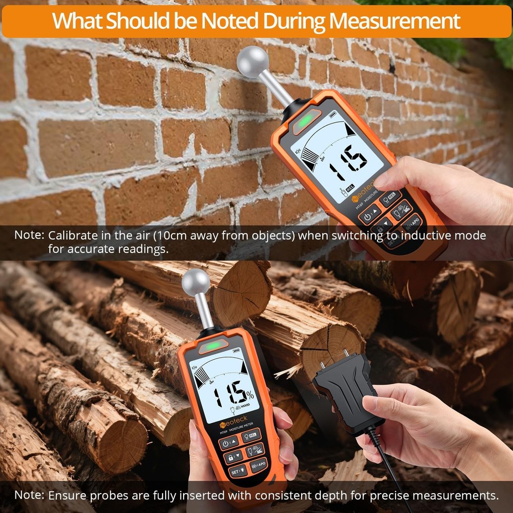 Neoteck 2-in-1 Dual Probe Moisture Meter 40mm Spherical Moisture Reader & ±