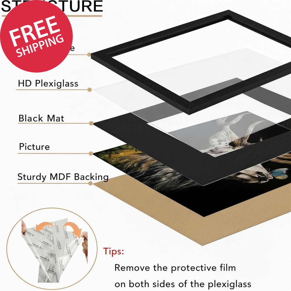8X10 Picture Frame, Solid Wood Picture Frames with Plexiglass, Display 5X7 with