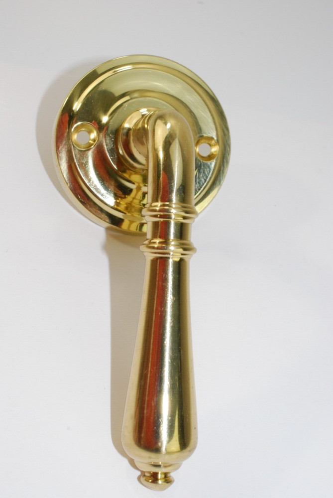 Solid Brass Door Handle Pull Radial Rosette Polished Brass Omnia Industries NOS