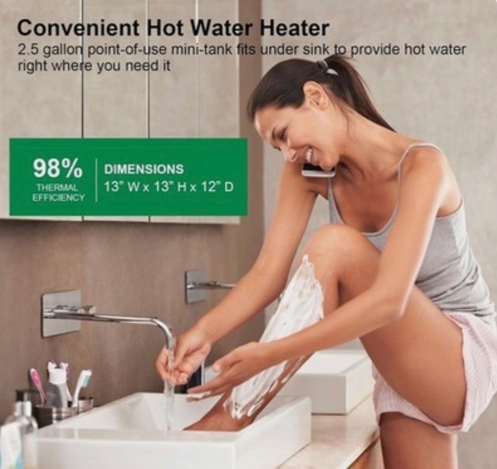 2.5 Gallon Under Sink Water Heater 120V Led Mini Tank Stainless Steel