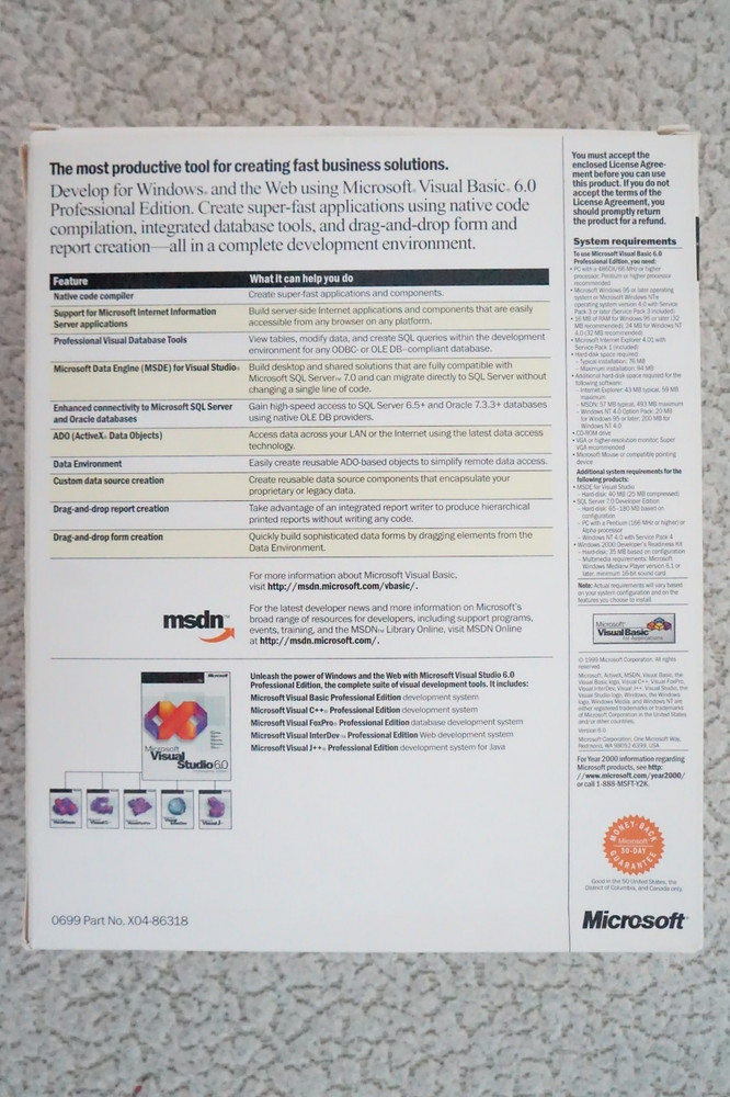 Microsoft Visual Basic 6.0 Professional 6 PRO 203-00490 FULLVER for Windows 11