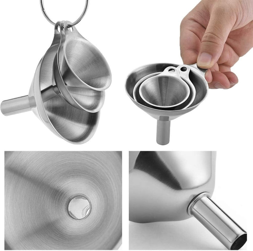 Large, Medium & Small Stainless Steel Funnels - Durable Kitchen Essential Set