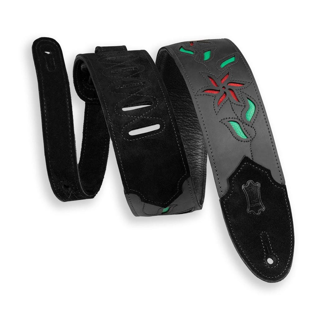 Used Levy's Leather Flowering Vine Strap, Black W/ Red