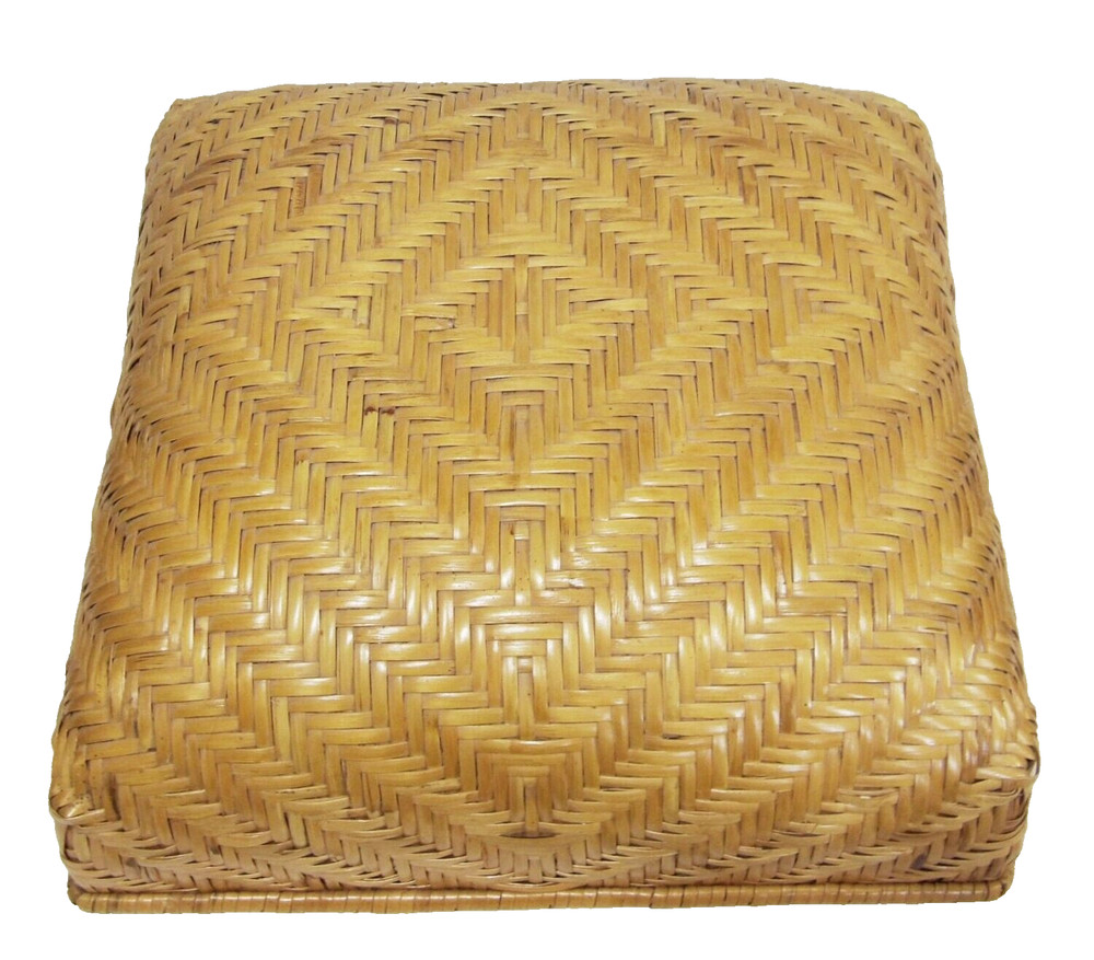 Wicker Storage Ottoman Herringbone Weave W/ Wood & Caster Wheels Removeable Lid
