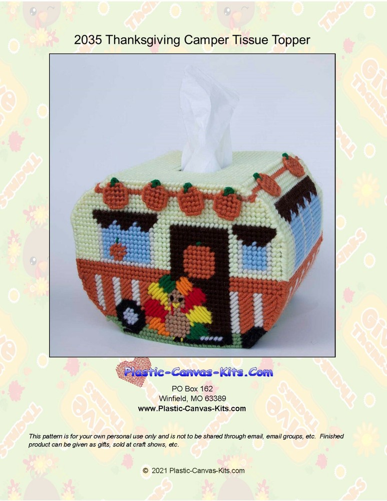 Thanksgiving Camper Tissue Topper-Plastic Canvas Pattern or Kit