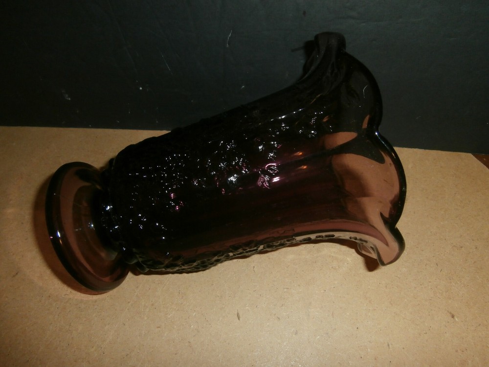 Purple Glass Grape Pattern Vase Mosser 8" tall