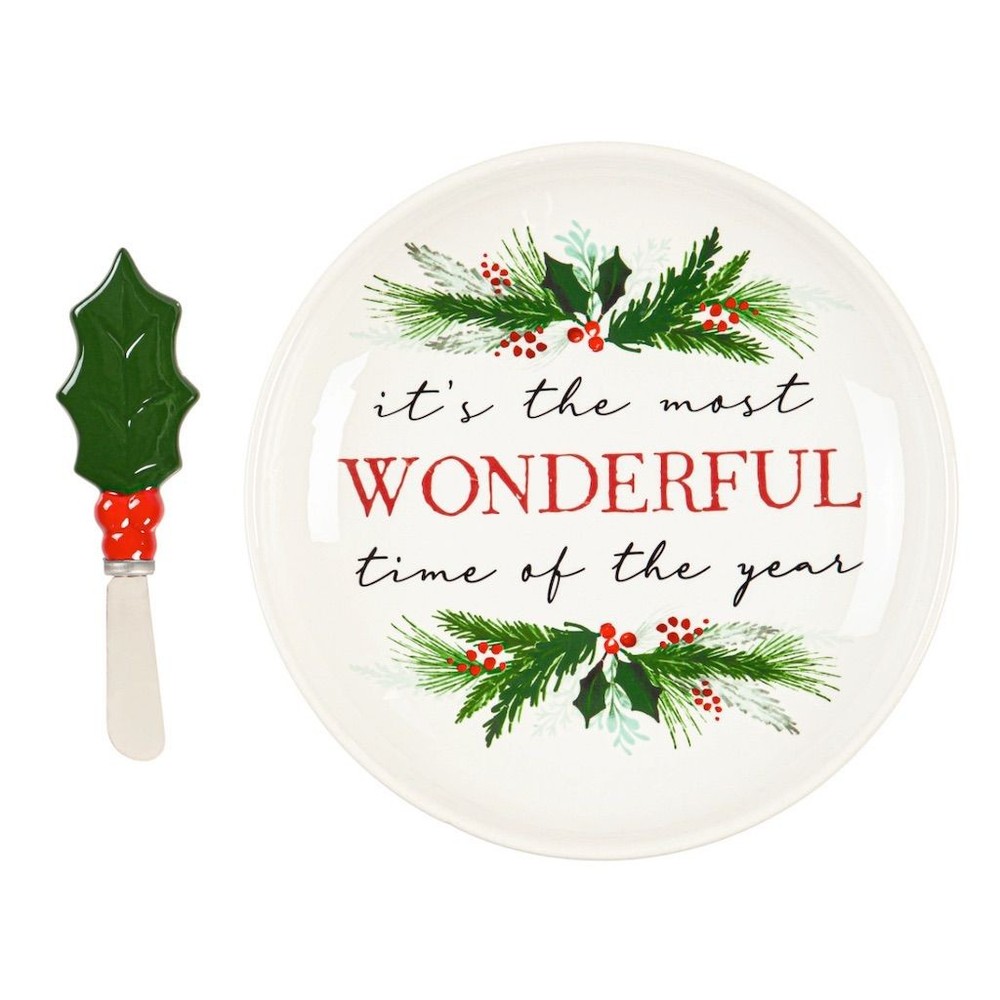 Christmas Cheese Plate & Spreader Set NWT