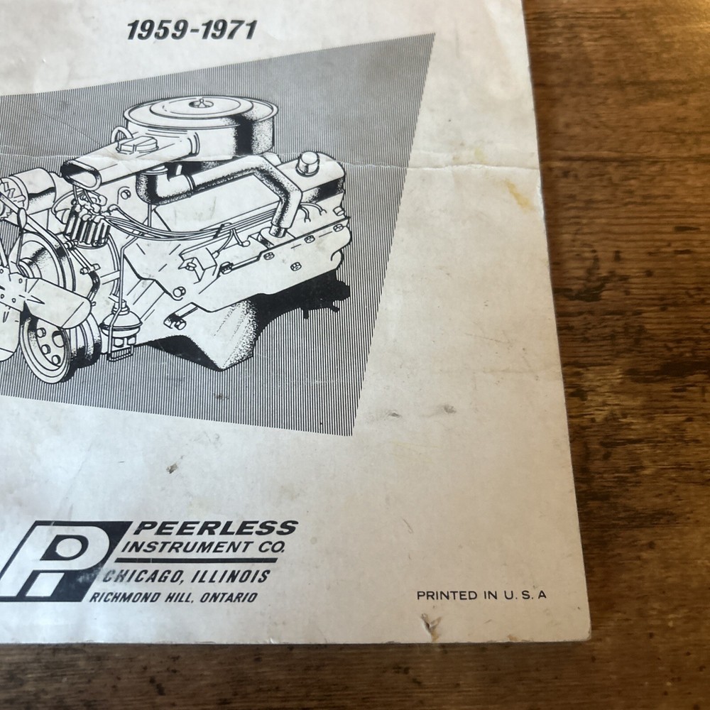 Vintage 1959 - 1971 Peerless Tune Up Specifications Chart Auto Engine Manual