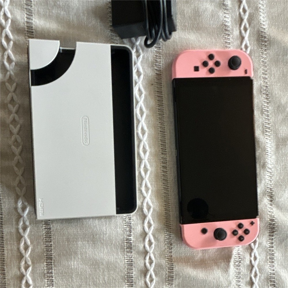 Nintendo Switch Console Pink Joy-Con Controllers Dock Grip Power Adapter Bundle