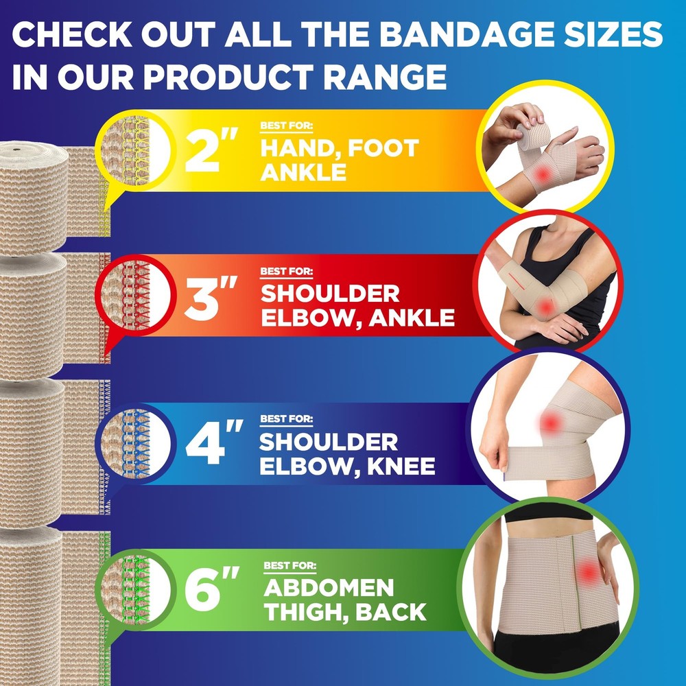 Elastic Bandage Wrap - 6” (10pk) - Strong Compression - Self-Closing 10 Pack
