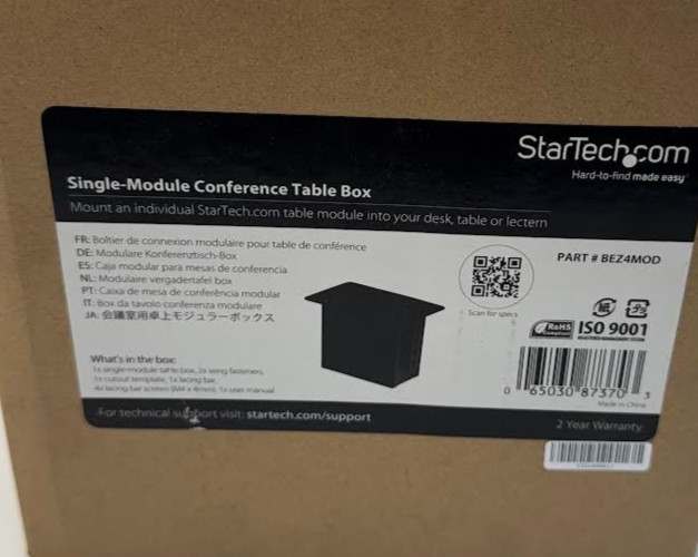 Startech BEZ4MOD SINGLE-MODULE CONFERENCE TABLE CONNECTIVITY BOX - NEW OPEN BOX