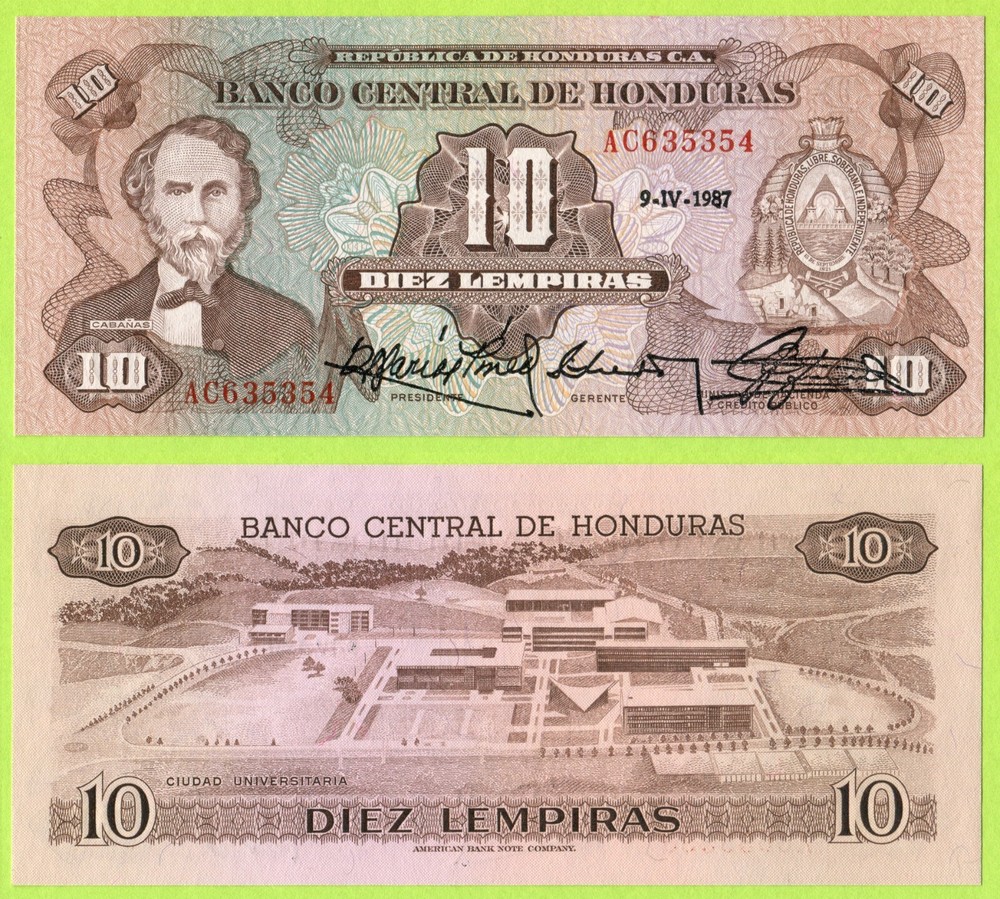 Honduras 10 Lempiras 1987 P64b UNC
