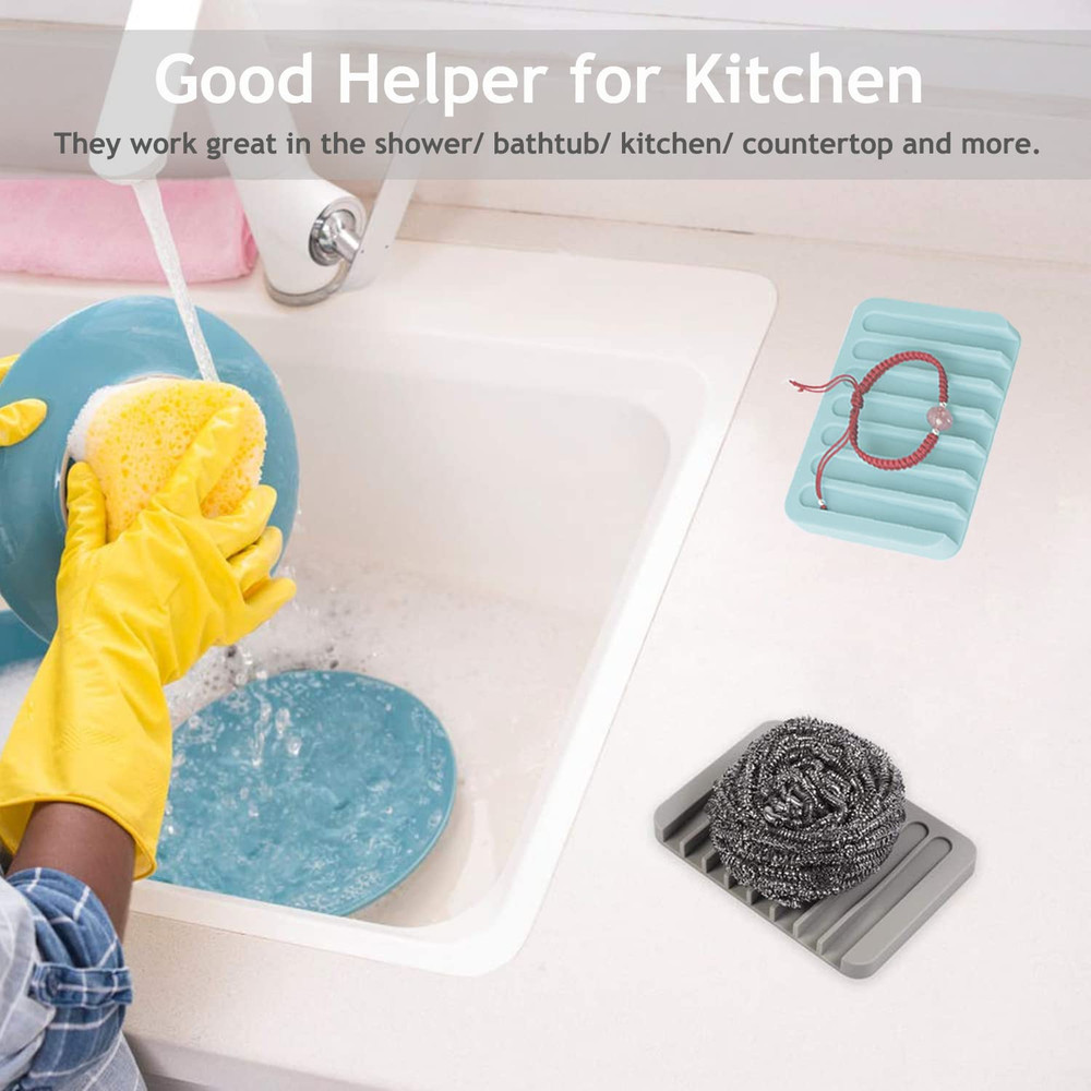 3-Pack Silicone Self-Draining Soap Dishes: Waterfall Drainer Design