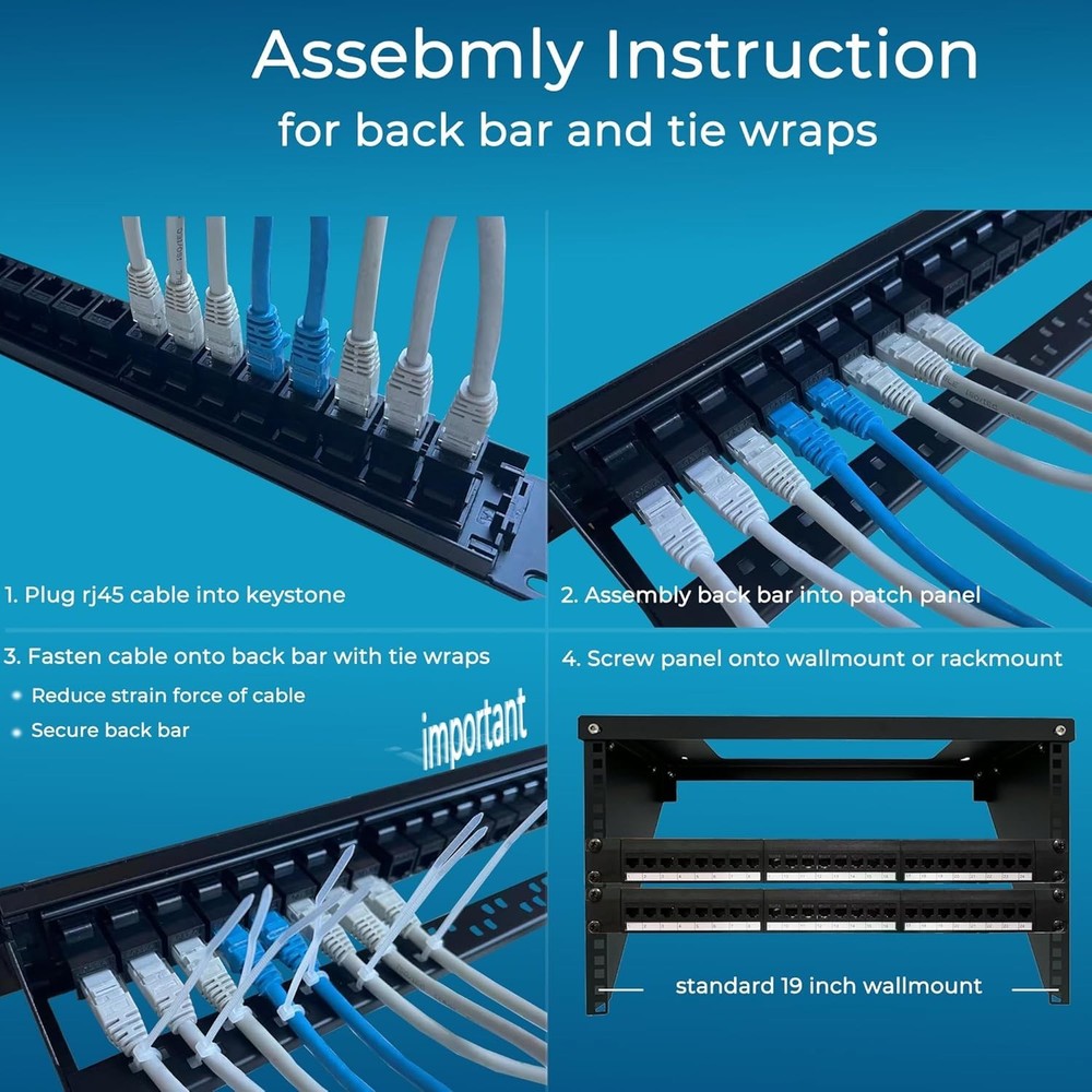 Patch Panel 24 Port Cat6A with Inline Keystone 10G Support, Pass-Thru Coupler...