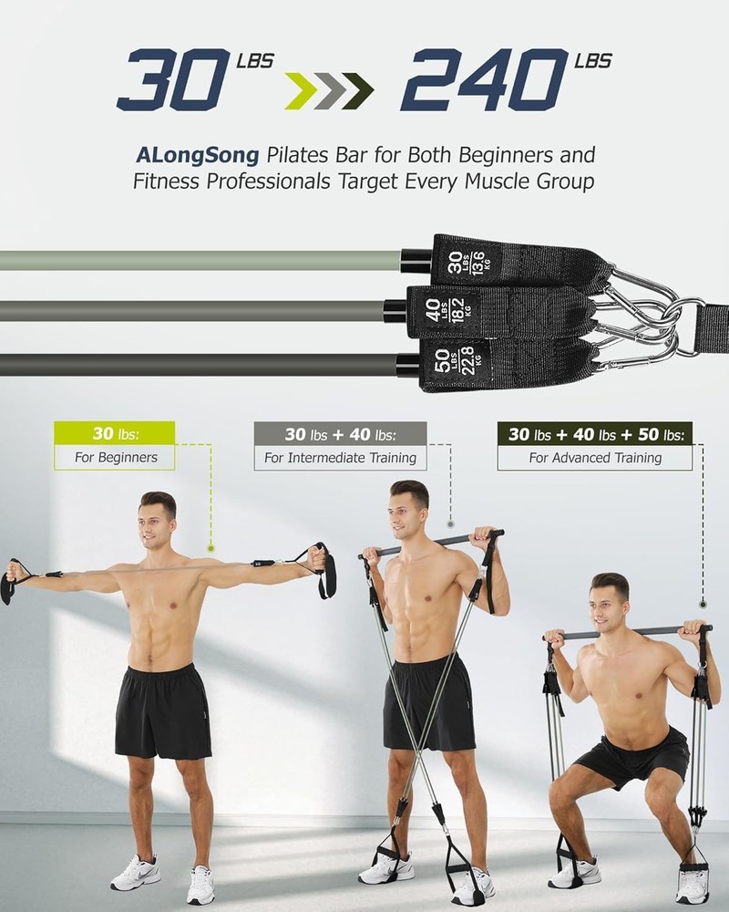 Pilates Bar with Elastic Resistance Bands